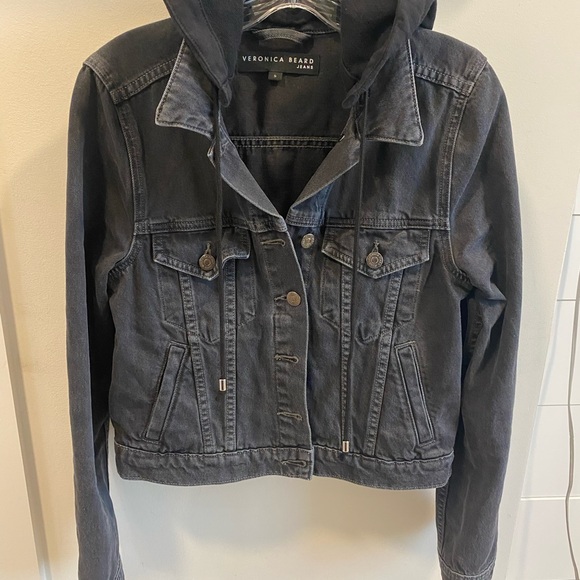 Veronica Beard Jackets & Blazers - Veronica Beard Charcoal Jean Jacket with Hood
